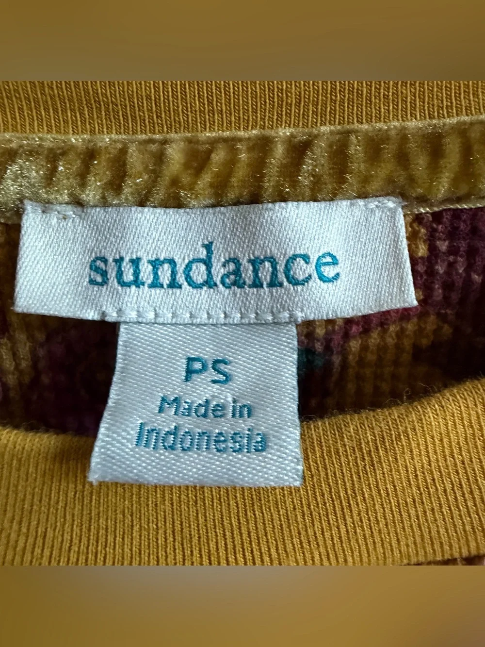 Sundance Roseanne Thermal Top Floral Waffle Knit Top Ochre Yellow Petite Small